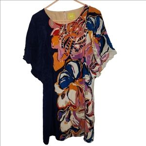 Anthropologie Maeve Vero 100% Silk Dress Abstract Art Floral Sz Small